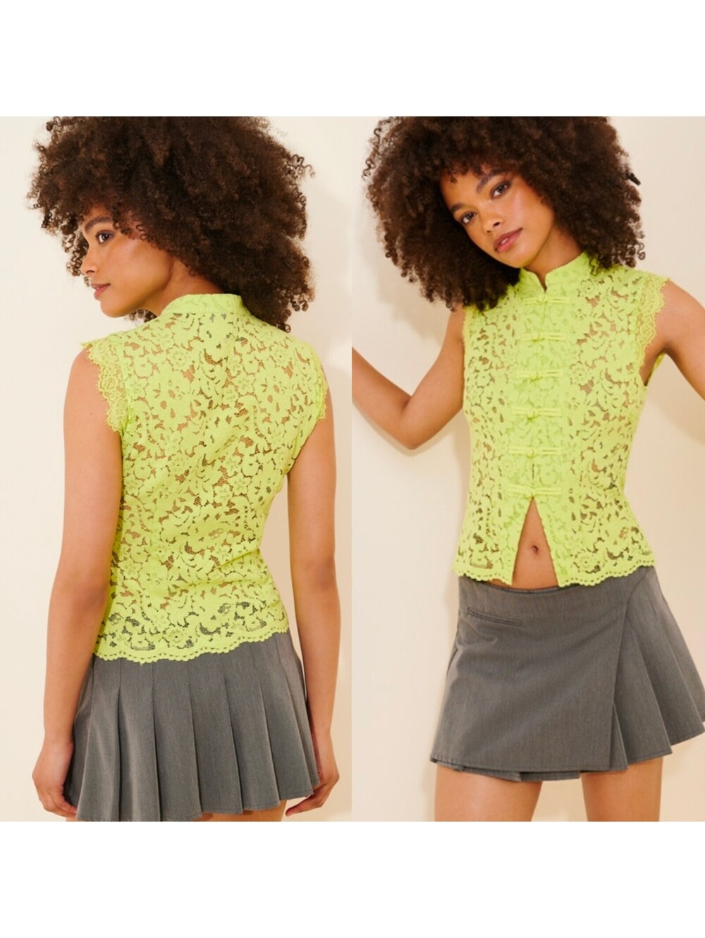 Mare Mare Sleeveless Lace Top Small Sheer Lime Green Pankou Toggles Coquettecore
